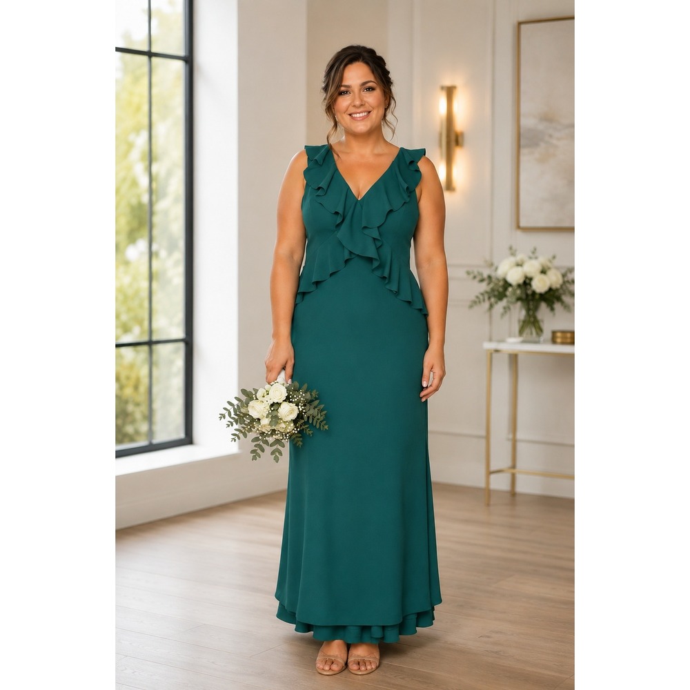 Special‎ Occasion Maxi Dress Ruffle Feminine Green Bridesmaid Size 10 Formal